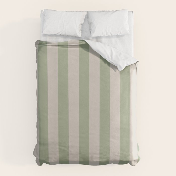 Vertical Stripes Narrow Pattern in Sage and Beige Duvet Cover Gallery Image 6