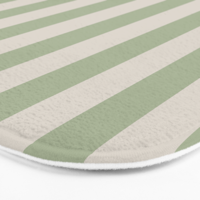 Vertical Stripes Narrow Pattern in Sage and Beige Bath Mat Gallery Image 3