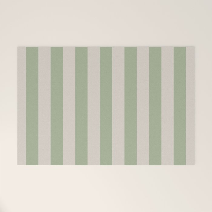 Vertical Stripes Narrow Pattern in Sage and Beige Welcome Mat Gallery Image 1
