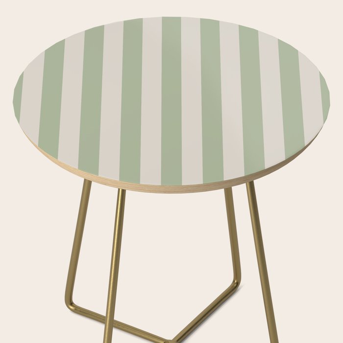 Vertical Stripes Narrow Pattern in Sage and Beige Side Table Gallery Image 2