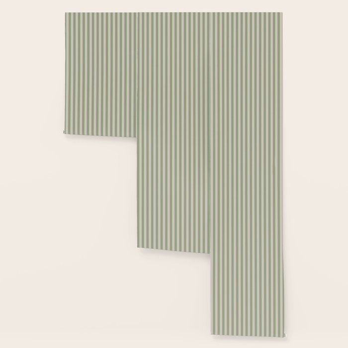 Vertical Stripes Narrow Pattern in Sage and Beige Wallpaper Gallery Image 3