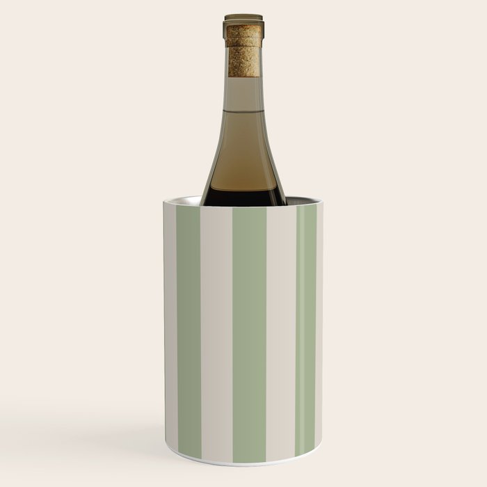 Vertical Stripes Narrow Pattern in Sage and Beige Wine Chiller Gallery Image 2