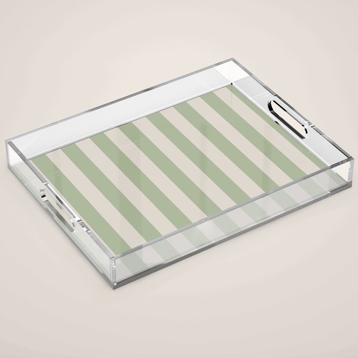 Vertical Stripes Narrow Pattern in Sage and Beige Acrylic Tray Gallery Image 1