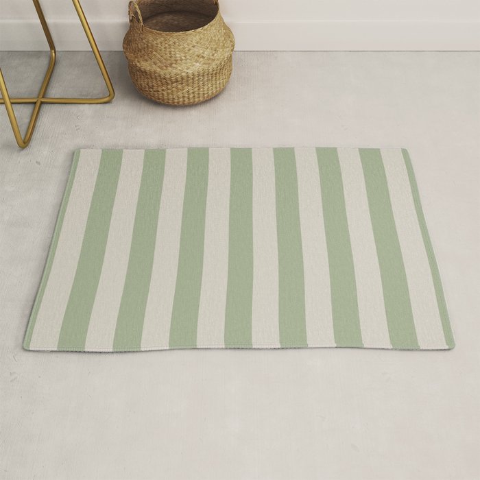 Vertical Stripes Narrow Pattern in Sage and Beige Rug Gallery Image 1