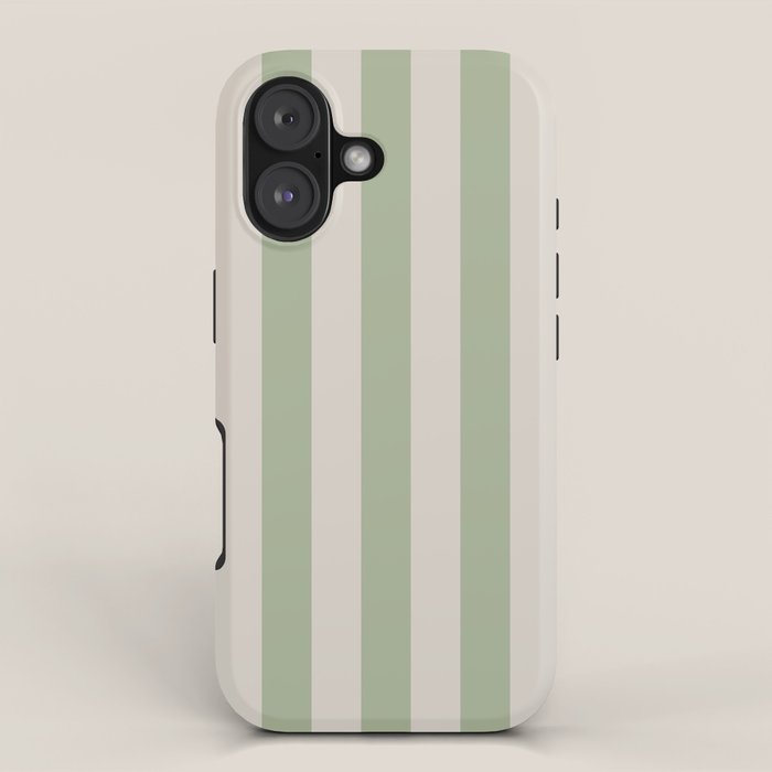 Vertical Stripes Narrow Pattern in Sage and Beige iPhone Case Gallery Image 1