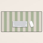 Vertical Stripes Narrow Pattern in Sage and Beige Desk Mat Gallery Image 1