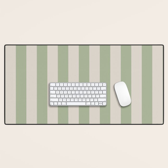 Vertical Stripes Narrow Pattern in Sage and Beige Desk Mat Gallery Image 1