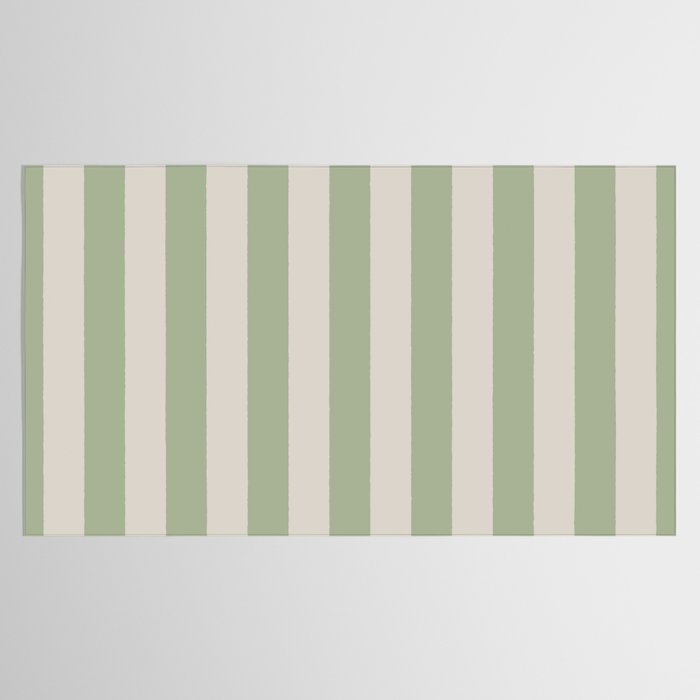 Vertical Stripes Narrow Pattern in Sage and Beige Tablecloth Gallery Image 2