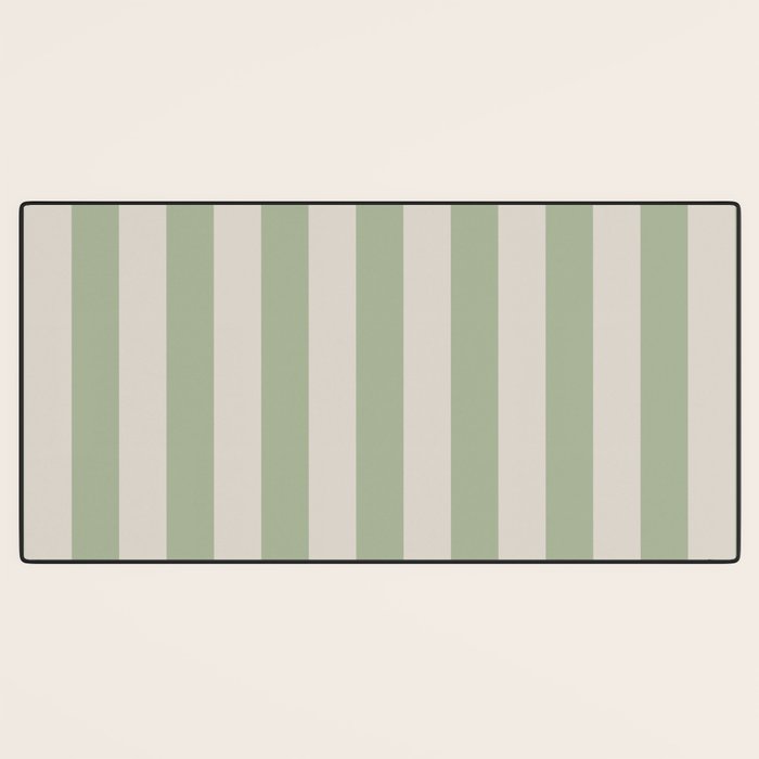Vertical Stripes Narrow Pattern in Sage and Beige Desk Mat Gallery Image 3