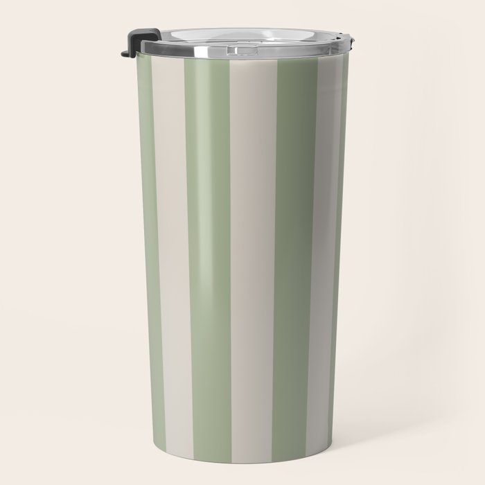 Vertical Stripes Narrow Pattern in Sage and Beige Travel Mug Gallery Image 3