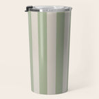 Vertical Stripes Narrow Pattern in Sage and Beige Travel Mug Gallery Image 3