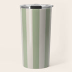 Vertical Stripes Narrow Pattern in Sage and Beige Travel Mug Gallery Image 1