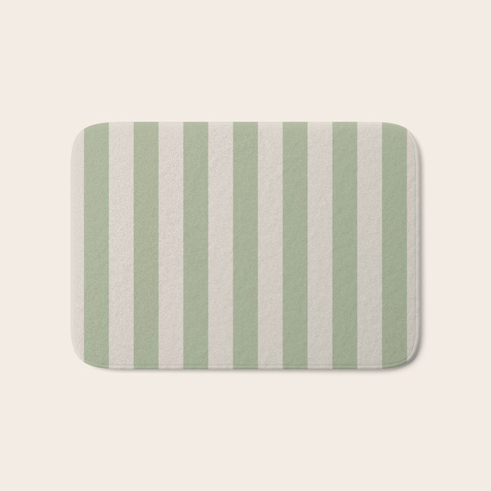 Vertical Stripes Narrow Pattern in Sage and Beige Bath Mat Gallery Image 1