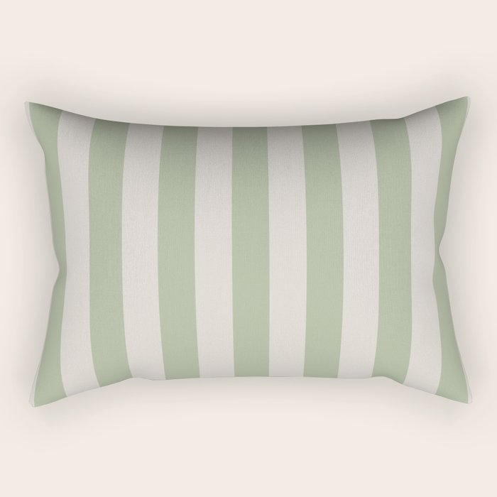 Vertical Stripes Narrow Pattern in Sage and Beige Rectangular Pillow Gallery Image 2