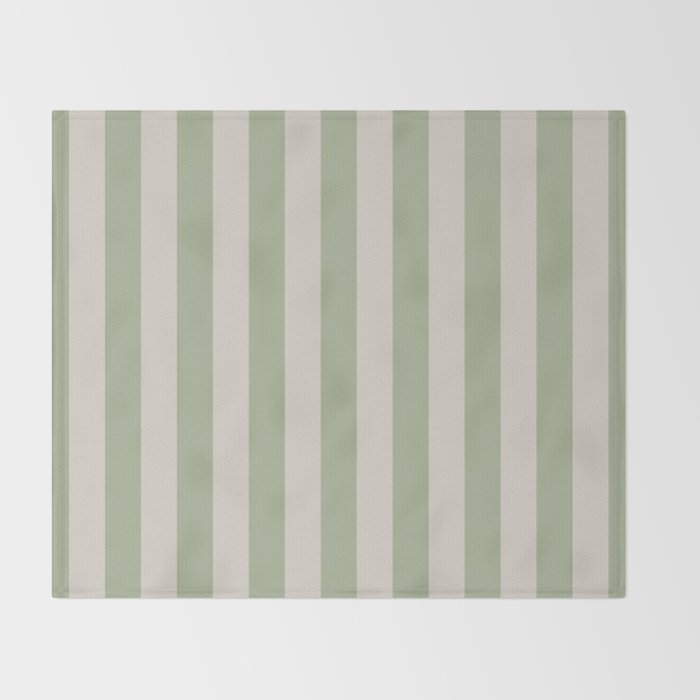 Vertical Stripes Narrow Pattern in Sage and Beige Throw Blanket Gallery Image 2