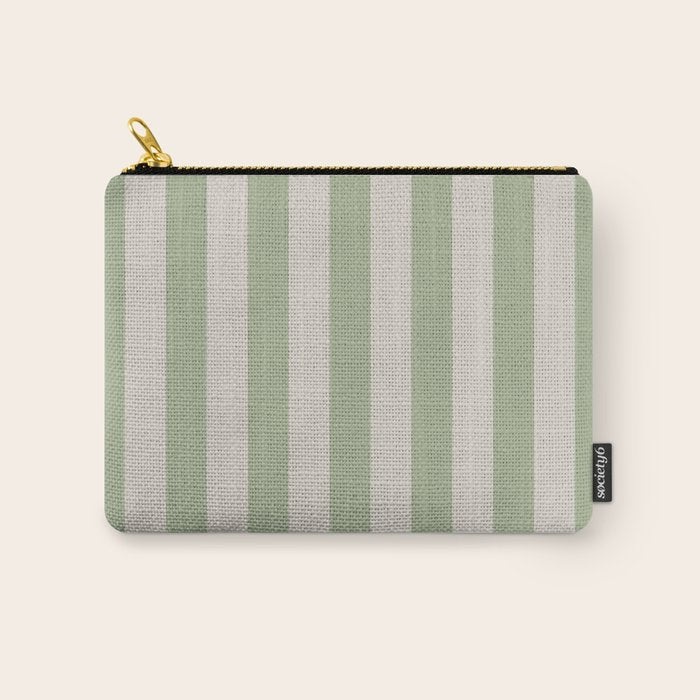 Vertical Stripes Narrow Pattern in Sage and Beige Carry All Pouch Gallery Image 1