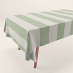 Vertical Stripes Narrow Pattern in Sage and Beige Tablecloth Gallery Image 1