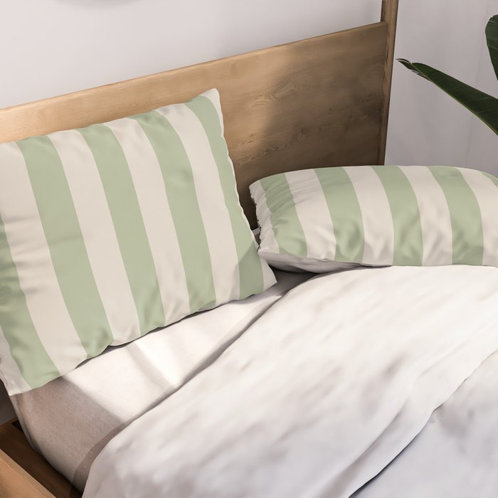 Vertical Stripes Narrow Pattern in Sage and Beige Pillow Sham Gallery Image 2