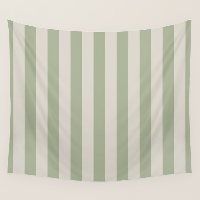 Vertical Stripes Narrow Pattern in Sage and Beige Wall Tapestry Gallery Image 4