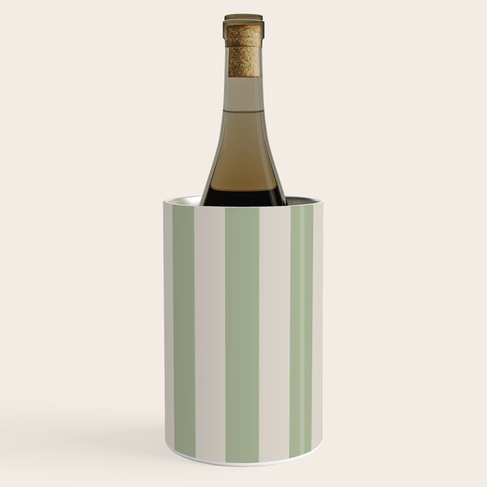 Vertical Stripes Narrow Pattern in Sage and Beige Wine Chiller Gallery Image 1