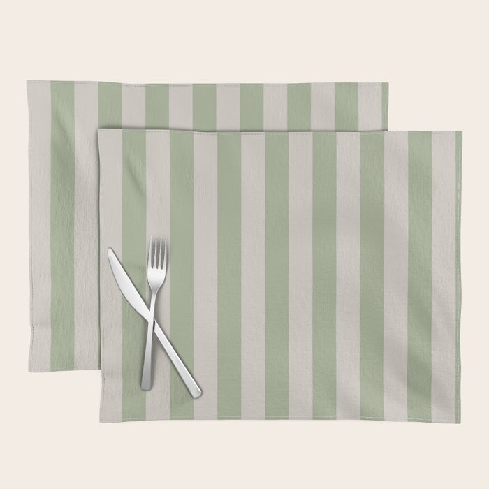 Vertical Stripes Narrow Pattern in Sage and Beige Placemat Gallery Image 1