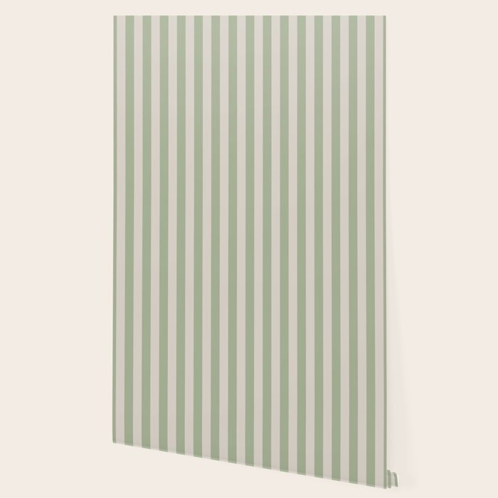 Vertical Stripes Narrow Pattern in Sage and Beige Wallpaper Gallery Image 2