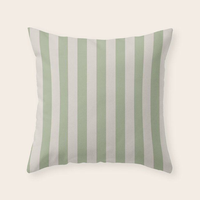 Vertical Stripes Narrow Pattern in Sage and Beige Throw Pillow Gallery Image 1