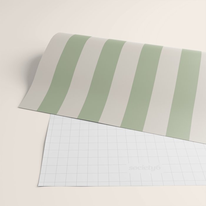 Vertical Stripes Narrow Pattern in Sage and Beige Wrapping Paper Gallery Image 2