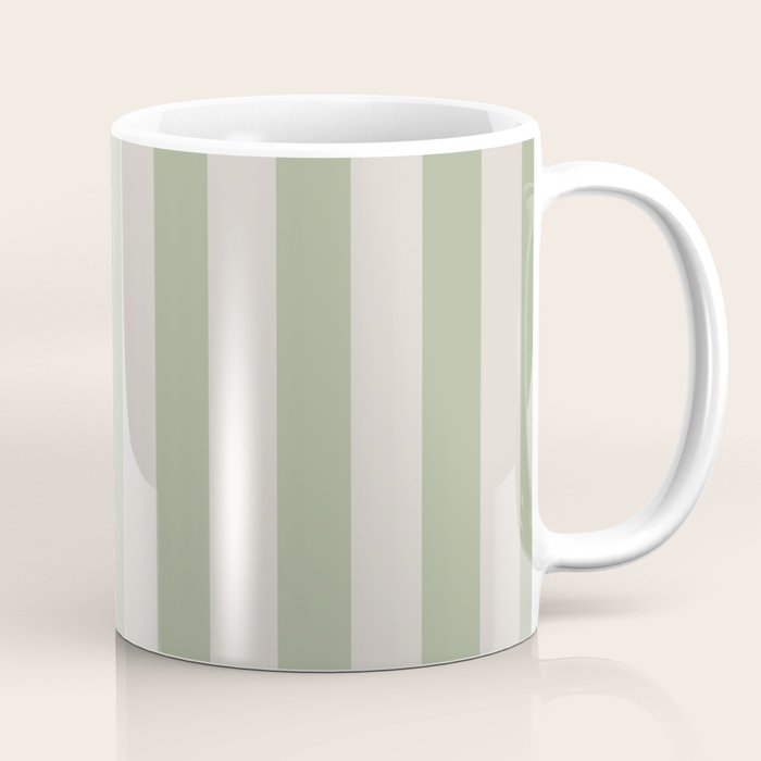 Vertical Stripes Narrow Pattern in Sage and Beige Coffee Mug Gallery Image 1