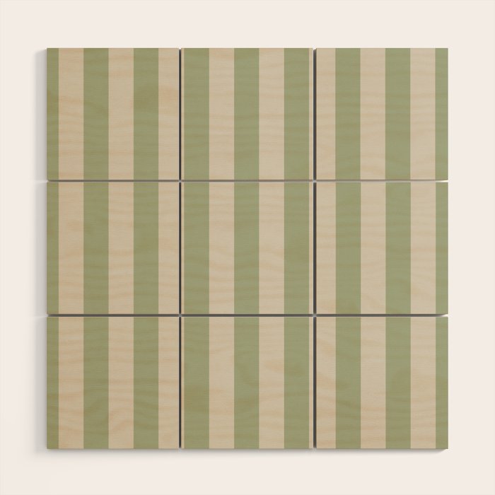 Vertical Stripes Narrow Pattern in Sage and Beige Wood Wall Art Gallery Image 1