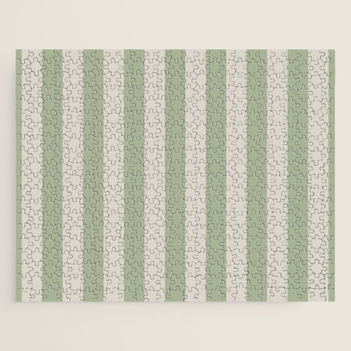 Vertical Stripes Narrow Pattern in Sage and Beige Jigsaw Puzzle