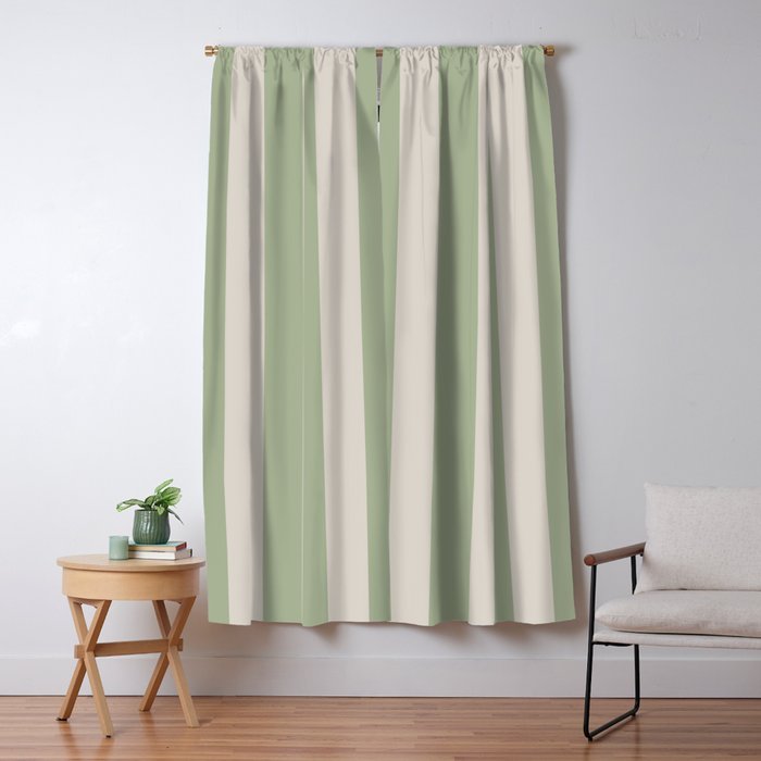 Vertical Stripes Narrow Pattern in Sage and Beige Window Curtain Gallery Image 5