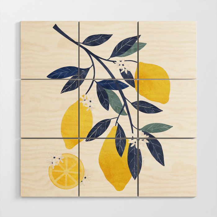 Mediterranean lemon branch pattern Wood Wall Art Gallery Image 1