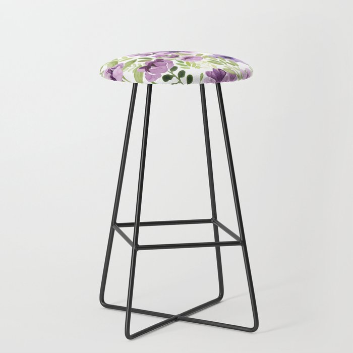 Watercolor/Ink Purple Floral Painting Stool Gallery Image 1