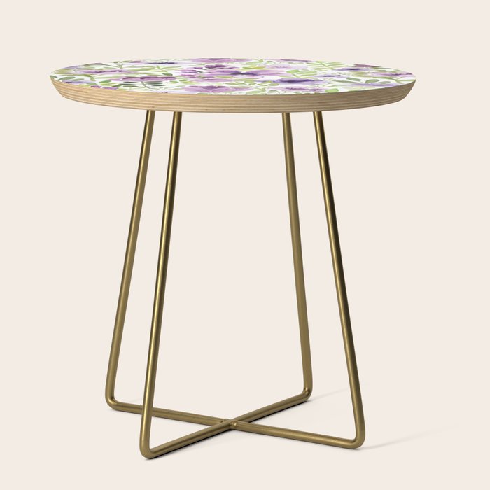 Watercolor/Ink Purple Floral Painting Side Table Gallery Image 1