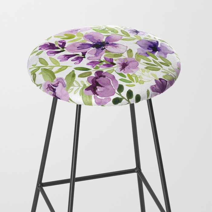 Watercolor/Ink Purple Floral Painting Stool Gallery Image 2