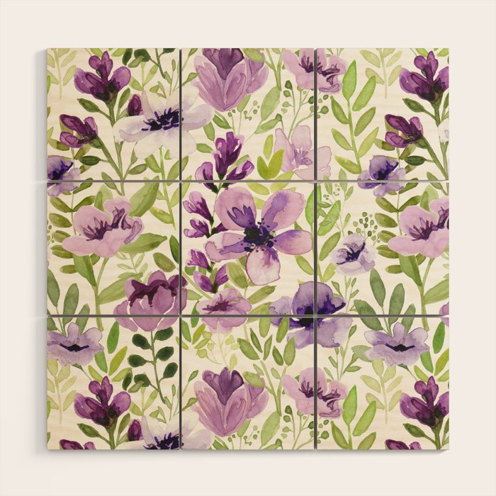 Watercolor/Ink Purple Floral Painting Wood Wall Art Gallery Image 1