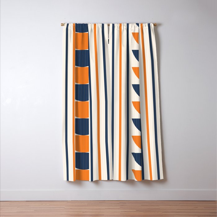 Abstract Shapes 76 in Orange and Navy Blue (Moon Phase Geometric Abstraction) Window Curtain Gallery Image 3
