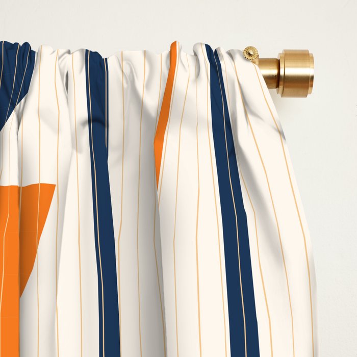 Abstract Shapes 76 in Orange and Navy Blue (Moon Phase Geometric Abstraction) Window Curtain Gallery Image 2