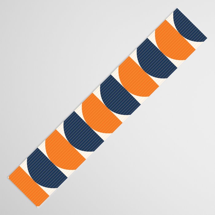 Abstract Shapes 76 in Orange and Navy Blue (Moon Phase Geometric Abstraction) Table Runner Gallery Image 3