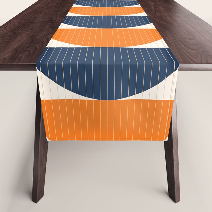 Abstract Shapes 76 in Orange and Navy Blue (Moon Phase Geometric Abstraction) Table Runner Gallery Image 1