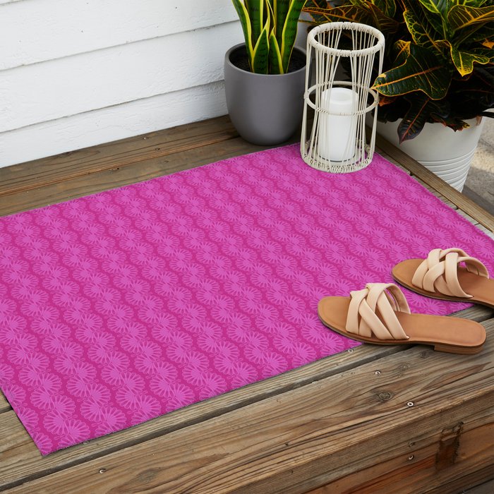 Pink neon bright geometric pattern  Outdoor Rug Gallery Image 2