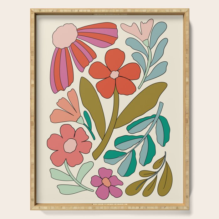 Retro Groovy Floral Art Print Serving Tray Gallery Image 1