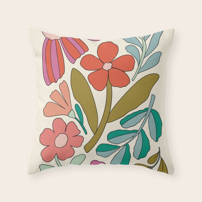Retro Groovy Floral Art Print Throw Pillow Gallery Image 1