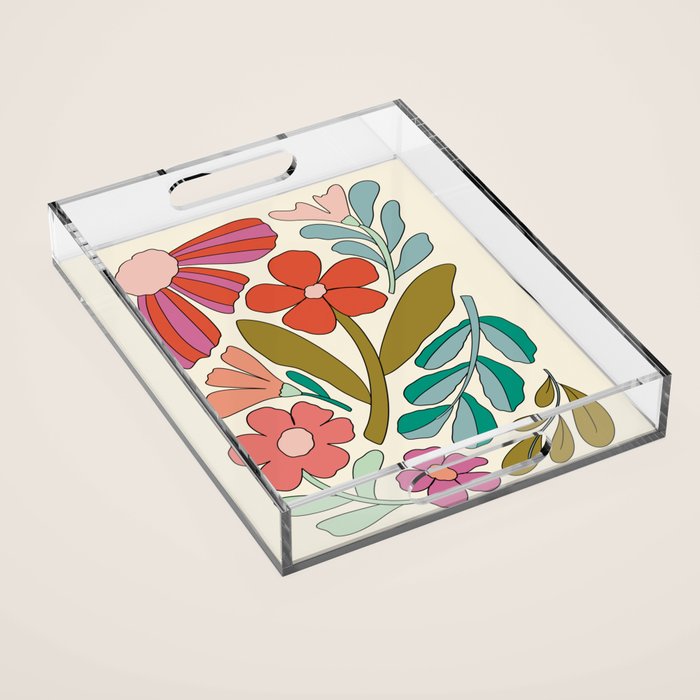 Retro Groovy Floral Art Print Acrylic Tray Gallery Image 1