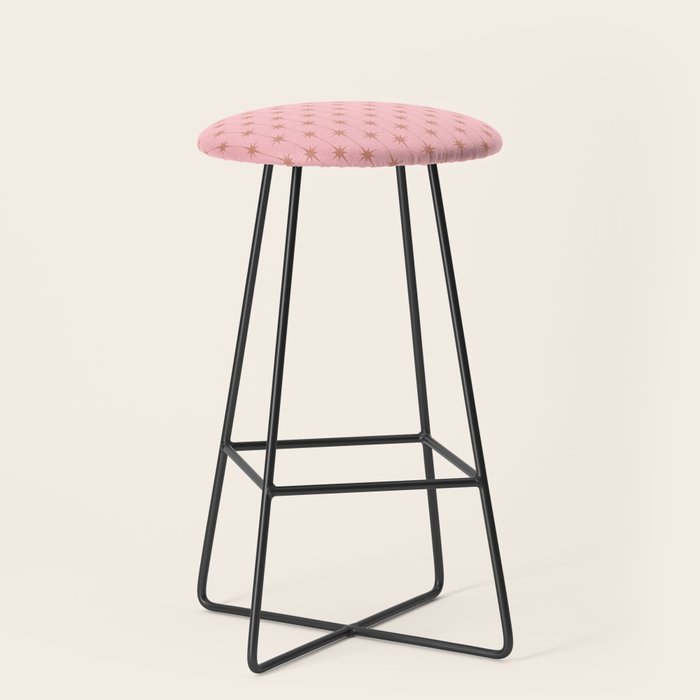 Midcentury Stars and Dots Atomic Pattern in Light Pink and Pale Mocha Stool Gallery Image 1