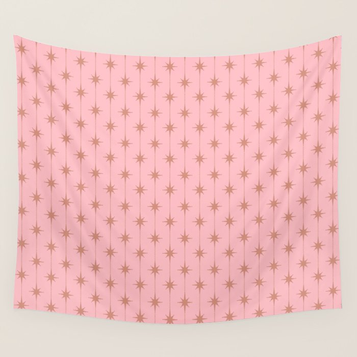 Midcentury Stars and Dots Atomic Pattern in Light Pink and Pale Mocha Wall Tapestry Gallery Image 1
