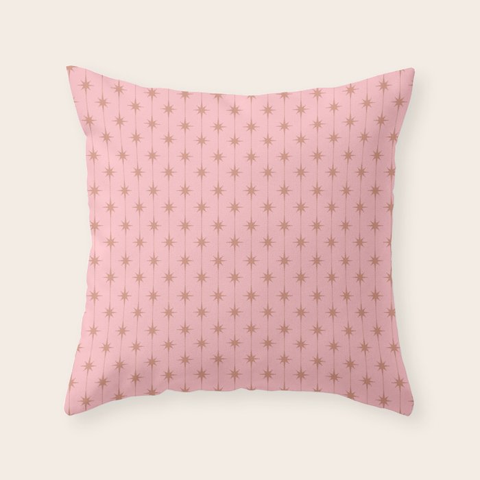 Midcentury Stars and Dots Atomic Pattern in Light Pink and Pale Mocha Throw Pillow Gallery Image 6