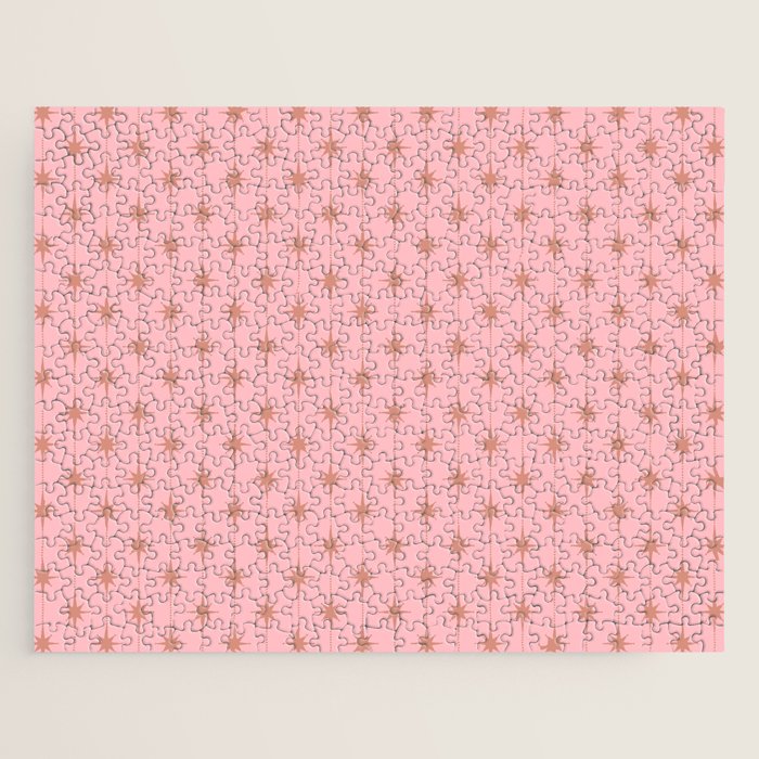 Midcentury Stars and Dots Atomic Pattern in Light Pink and Pale Mocha Jigsaw Puzzle Gallery Image 1