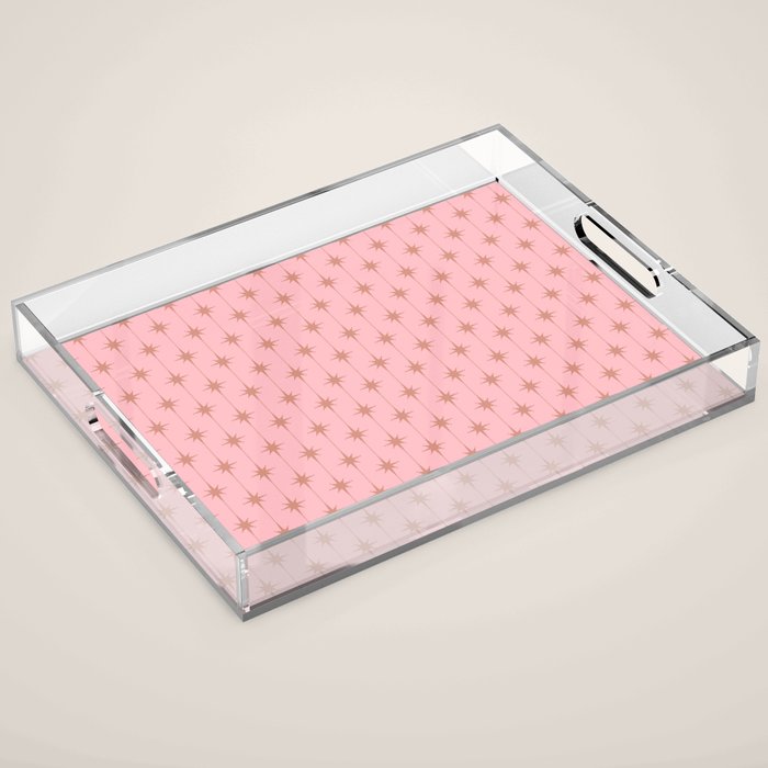 Midcentury Stars and Dots Atomic Pattern in Light Pink and Pale Mocha Acrylic Tray Gallery Image 1